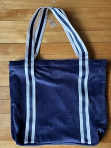 Victoria’s Secret Pink Ribbed Corduroy/Velour Zip Top Tote Bag Navy Blue - NWT - Picture 1 of 4
