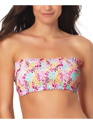 California Waves Women's Multi Color Bikini Smocked Tie Bandeau Swimsuit Top XL - Image 1 of 4
