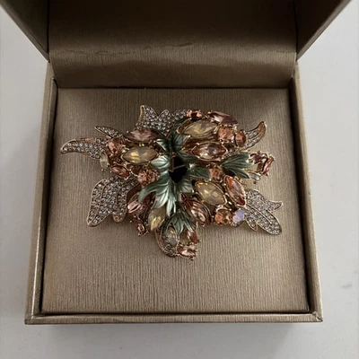 Elegante Broche Prendedor Flor Único Anne Klein Tono Dorado Estrás Foto 1 de 4