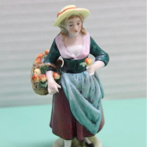 Dresden Porcelain Figurine: Country Girl with Fruit Basket, Hand-Painted - Picture 1 of 6
