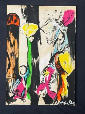 Jackson Pollock dibujo y pintura sobre papel antiguo firmado estampado vintage Foto 1 de 3