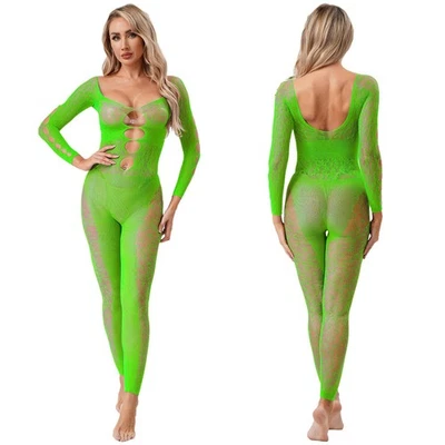 Women Sheer Transparent Bodysuit Lingerie One Piece Nightwear Fishnet Bodysuit - Image 1 of 4