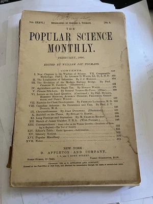 Popular Science Monthly February 1890 Book Damaged Front Cover And Spine - Image 1 of 4