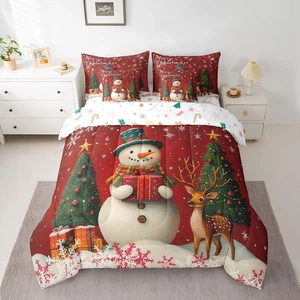 Frohe Weihnachten Bettdecken-Set 7-teilig für Männer Frauen, süßer Hirsch Schneemann Bettwäsche Queen... - Bild 1 von 7