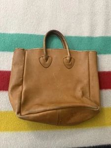 Vintage 50s 60s LL Bean Script Label Tan Leather Handle Boat & Tote Bag RARE - Picture 1 of 7
