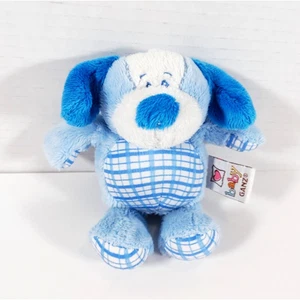 BABY GUNZ Blue Puppy Rattle LOVEY 6" Plush Stuffed w/Plaid Hands feet belly - Imagen 1 de 4