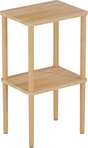Solid Wood Side Table, 2-Tier End Table with Storage Shelves, Tall Night Best - Picture 1 of 12