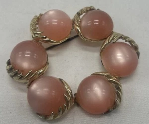 Coro Vintage Rosa Pietra di Luna Brooch Firmato - Foto 1 di 4