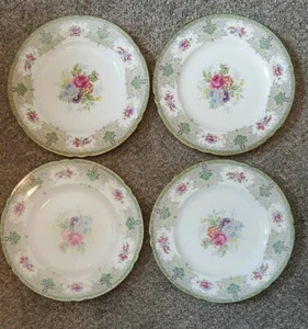 Nice Vintage Set of 4 Shelley Fine Bone China Georgian Green Dinner Plates  - Picture 1 of 9