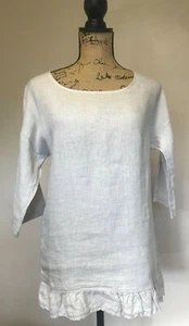 Lungo L'arno Women's White Linen Boho Top Blouse 3/4 Sleeve Small NWT ITALY - Picture 1 of 5