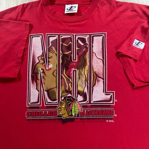 Vintage Logo Athletic Chicago Blackhawks T-Shirt NHL Hockey Men Size 2XL Red Cover
