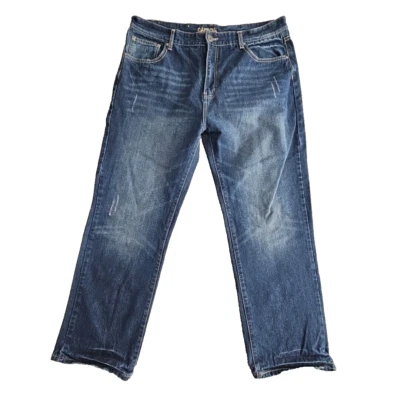 Карбоновые джинсы мужские размер W38 L32 прямые штанины темно-синие вареные широкие штанины Y2K богемное - Изображение 1 из 4