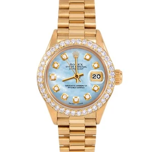 Rolex Ladies 18K President - Blue Mother Of Pearl Diamond Dial Diamond Bezel - Picture 1 of 3