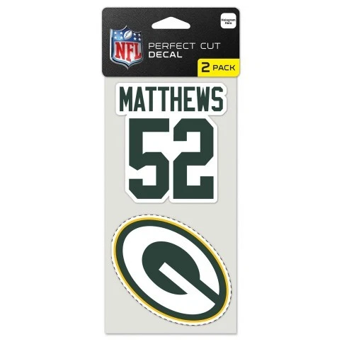 HOJA CALCOMANÍA CORTE PERFECTO ARCILLA MATTHEWS GREEN BAY PACKERS 4"X8" 2 PIEZAS  Foto 1 de 1