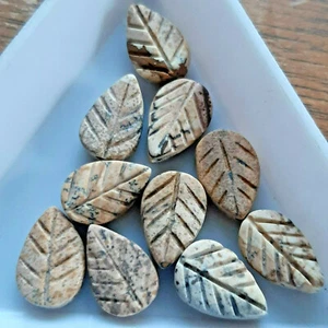 8mm  x 12mm Frosted Picture Jasper Leaf Bead Strand 34+/- per Strand - Picture 1 of 2