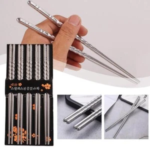 5 Pair Reusable Chopsticks Metal Korean Chinese Stainless Sticks Saf' Steel U1W5 - Picture 1 of 12