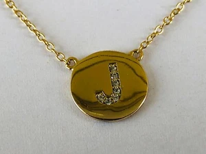 Sterling silver initial J Diamond chips gold wash 18 inch necklace - Picture 1 of 5