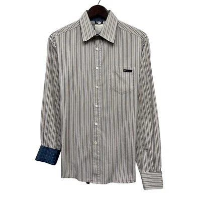 D & G Dolce & Gabbana Men's 34/48 Button Front Shirt Khaki Striped Flip Cuff euc - Image 1 of 4