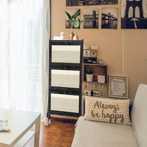 Shoe Storage Cabinet 3-Flip Drawers Top Shelf Farmhouse Sneakers Rack Organizer - Picture 1 of 12