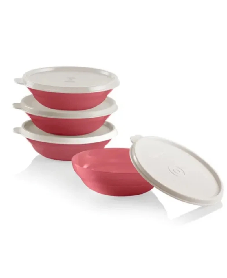 NEW tupperware Jr. Cereal bowl set of 4 old rose w/ white seals  FReeShip - Image 1 of 1