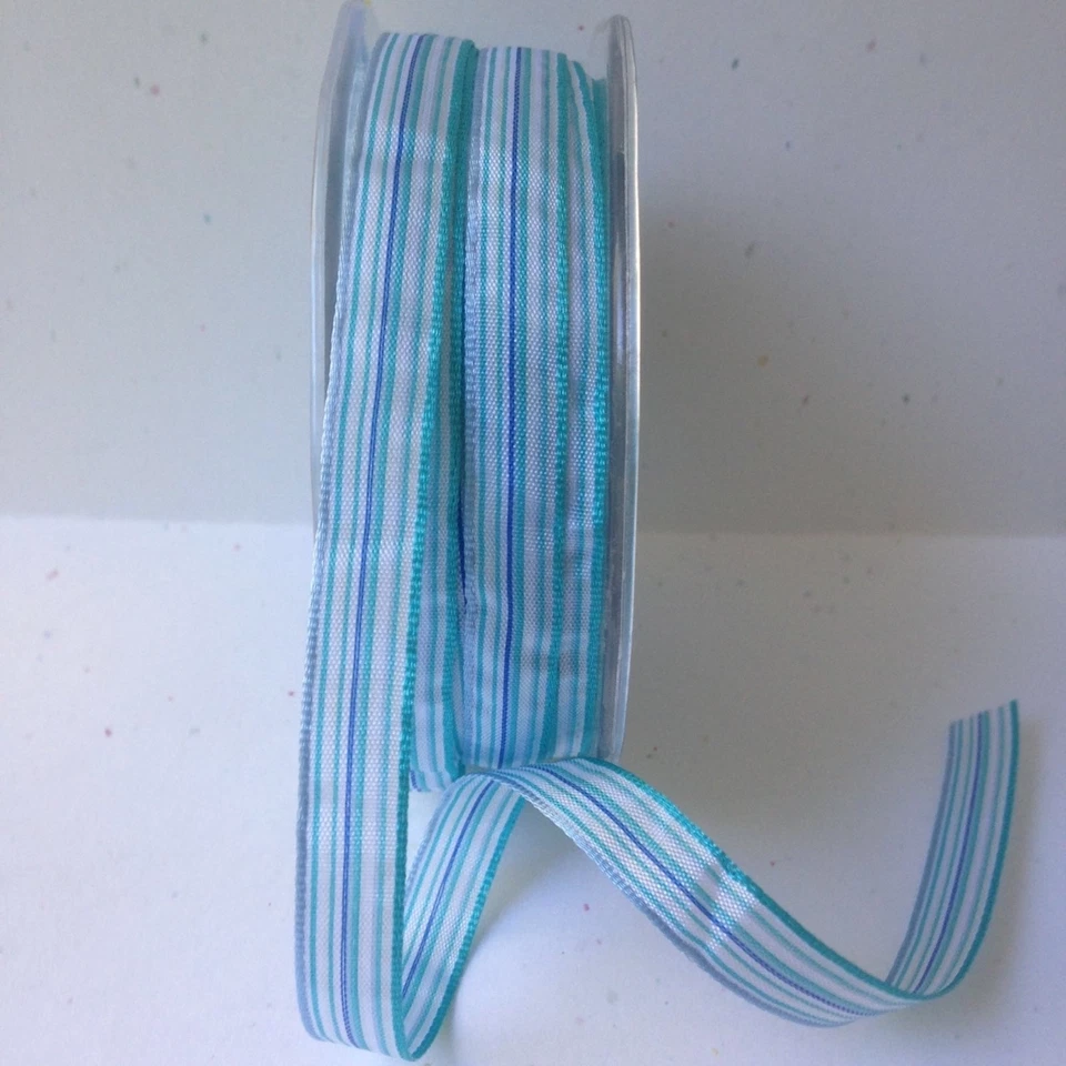 3/8" Stripe Satin Ribbon - May Arts - WM34 - Turquoise - 50 Yds - Image 1 of 1