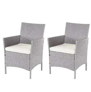 2er-Set Poly-Rattan Gartensessel Hamar, Korbsessel, grau, Kissen creme - Bild 1 von 3