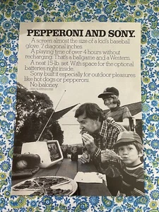 Vintage 1973 Sony Portable Television Print Ad Pepperoni And Sony Picnic - Picture 1 of 7