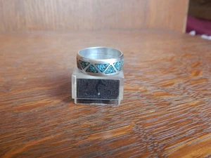 Anillo de boda Navajo turquesa plata esterlina con incrustación de canal talla 10,5 vintage - Imagen 1 de 9