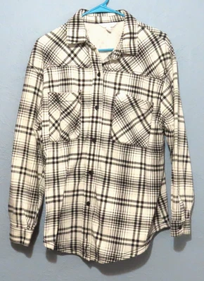 Time and Tru Women's L (12-14) White Black Plaid Flannel Shirt Shacket - Image 1 of 4