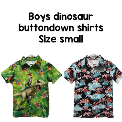 Boys Button Down Shirts Dinosaur bones Party lightweight Size Small - Image 1 of 4