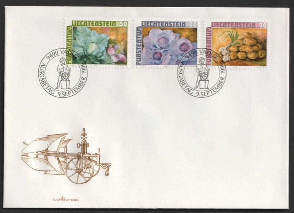 LIECHTENSTEIN 1986 culturas de campo alho cebola repolho batatas FDC UNADDR - Imagem 1 de 1