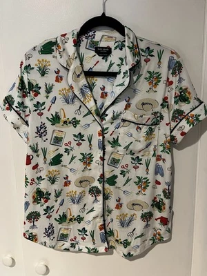 Kate Spade 园艺印花短袖睡衣上衣白色/多色 S 码 — 第 1/4 张图片