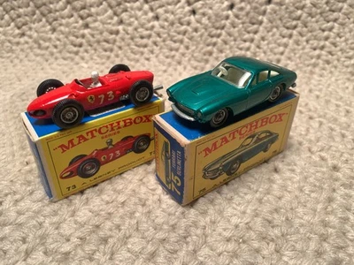 Matchbox Lesney Lote de 2 Ferrari #73 Nariz de Tiburón y #75 Berlinetta en Caja Foto 1 de 4