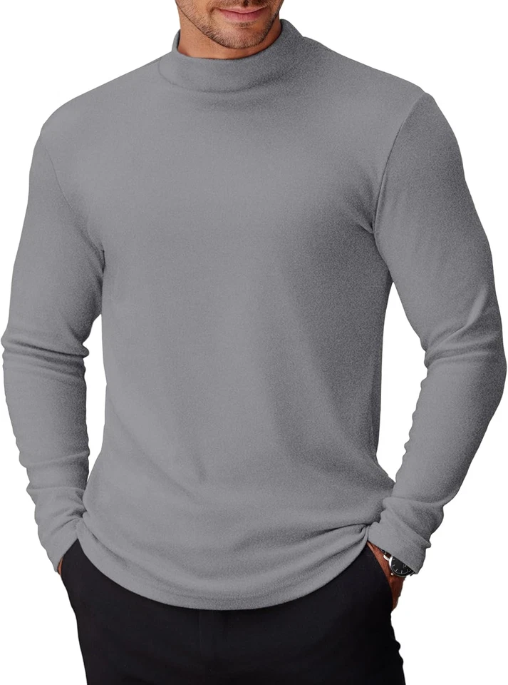 Camisas básicas térmicas cuello alto manga larga cuello tortuga lig para hombre Foto 1 de 4