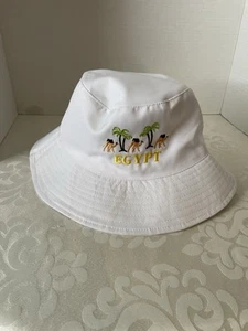 Summer Egypt Embroidered Bucket White Hat Women Unisex Egyptian Palms Camels - Picture 1 of 7