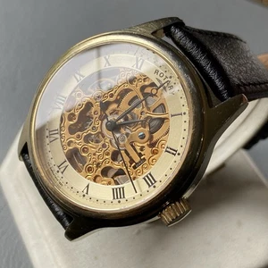 Men's Genuine Rotary Automatic Skeleton 21 Jewel Watch Leather exhibition back - Picture 1 of 14