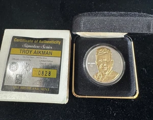 Moneda de plata Troy Aikman Highland Mint firma oro dorado 24k serie 1 oz #828 - Imagen 1 de 3