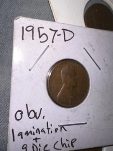 1957-D Lincoln Wheat Penny Double Die Obverse Lamination Coin Plus 9 Die Chip - Picture 1 of 3