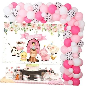 Pink Cow Farm Theme Birthday Decorations: Pink Barn Backdrop, Cow Head & - Picture 1 of 8