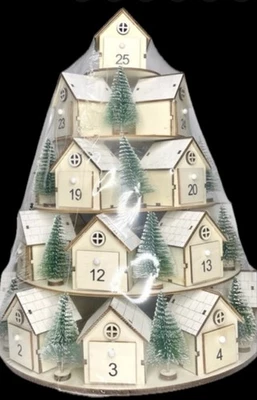Christmas Advent Calendar Rotating Light Up 5 Tier Wooden Village Tree House New - Image 1 of 4