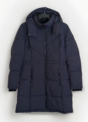 Calvin Klein Womens Puffer Coat Jacket Sz M Navy Blue Long Winter Hooded Ski New - Image 1 of 4