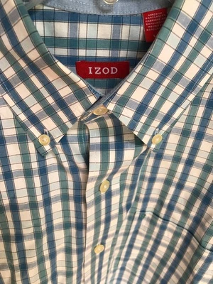 VESTIDO IZOD O CAMISA INFORMAL HOMBRE ABOTONADA AZUL Y VERDE A CUADROS TALLA GRANDE Foto 1 de 4