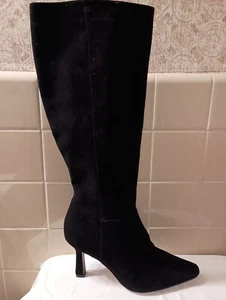 Sam Edelman Davin, Black Suede Boots Knee High Zip Up Medium Heel Dressy 9.5M - Picture 1 of 12