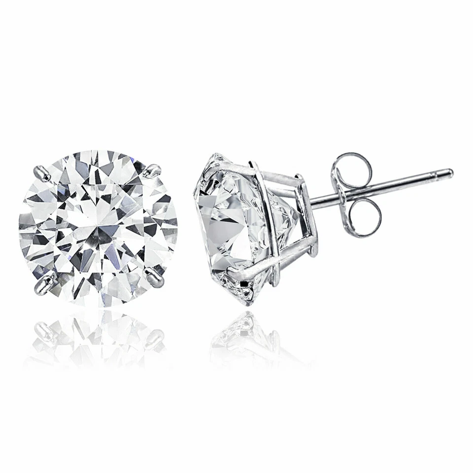 14K White Gold Round CZ Stud Earrings Size 3-8 mm - Image 1 of 1