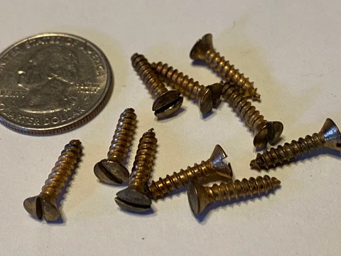 TEN #6 x 5/8" Vintage Reclaimed Oval Head Slot Brass Finish Screws Restoration Cover
