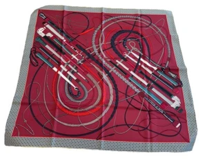 HERMES Carre 90 cm 100% Seide Schal Fouets et Badines bordeaux/grün selten mit Karton - Bild 1 von 9