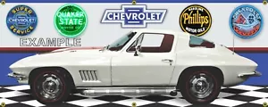 1967 Chevrolet Corvette Coupe White, (128) Garage Scene Banner. Two sizes - Picture 1 of 1