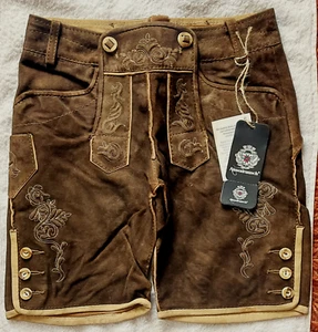 Trachtenlederhose Almenrausch Lederhose Trachtenhose kurz Wildleder braun Neu 36 - Bild 1 von 7