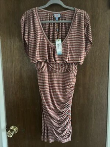 plenty by tracy reese draped scoop neck striped ruched jersey dress sz L NWT - Picture 1 of 16