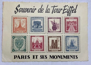 1966 EIFFEL TOWER SOUVENIR POSTCARD WITH CINDERELLA STAMPS - Picture 1 of 4